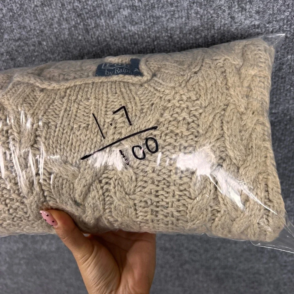 Polo Ralph Lauren Cable‎ Knit Sweater LT Beige Wool Alpaca Blend Crew Neck - Picture 8 of 8